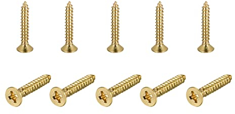 sourcing map 10 Stück Messing Holzschrauben, M4 x 25 mm Kreuzschlitz Flachkopf, selbstschneidender Verbinder für Türen Schränke Holzmöbel