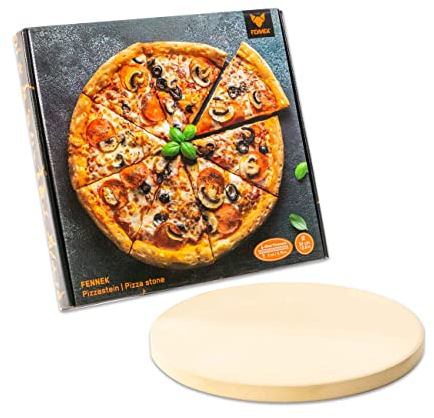 FENNEK XL Pizzastein | Ø320 mm | Dicke: 20 mm | für Backofen, Steinofen, Kohle-Grill, Gas-Grill etc.| aus hitzebeständigem Cordierit | für Pizza, Flammkuchen, Brot uvm