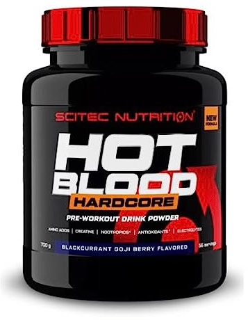 Scitec Nutrition Hot Blood Hardcore, Bebida en polvo de pre-entreno con aminoácidos y creatina, 700 g, Grosella negra-Baya de goj