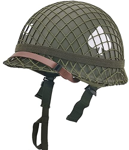 WW2 US Army M1 Helmet, WW2 Gear, WW2 Uniform, WW2 Helmet Metal Steel Shell Replica with Net/Canvas Chin Strap/Cat Eye Band DIY Painting