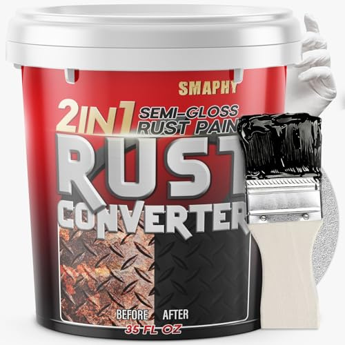 SMAPHY 2 in 1 Rust Converter & Metal Primer, Rust Reformer Paint for Metal, Heat-Resistant Rust Encapsulator & Inhibitor with Long-Term Protection, Semi-Gloss Black