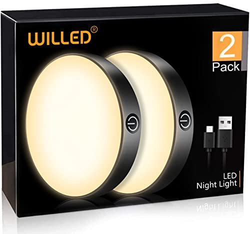 WILLED Dimmbare Touch Lampe, 3000 K Batteriebetrieben Touch-Lichter, Wiederaufladbarer Akku, Magnetisch, für Schrank, Kleiderschrank, Theke, Küche, Schlafzimmer (2 Stück)