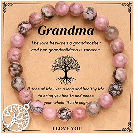 RIXERKOC Bracciale dell'albero della vita per nonna 8MM Gioielli in pietra naturale Compleanno Natale Festa della Mamma Regalo per le donne