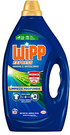 Wipp Express Limpieza Profunda + Higiene & Antiolores (35 lavados), detergente líquido quitamanchas, detergente para lavadora para coladas higiénicamente limpias