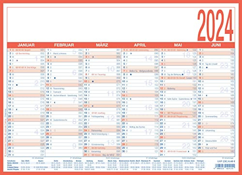 ZETTLER Calendrier 2024 jours ouvrables au format 30 x 30 cm (30 x 60 cm ouvert), planificateur semestriel avec 6 mois sur une page, calendrier au format affiche