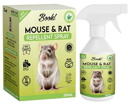 Boohl Premium Mouse Repellent Spray, Rat Repellent Spray Indoor - Natural Peppermint Oil Rodent Repellent, Mouse Spray & Rat Spray Mint Extract with Pleasant Scent- Non Toxic- 250 ml
