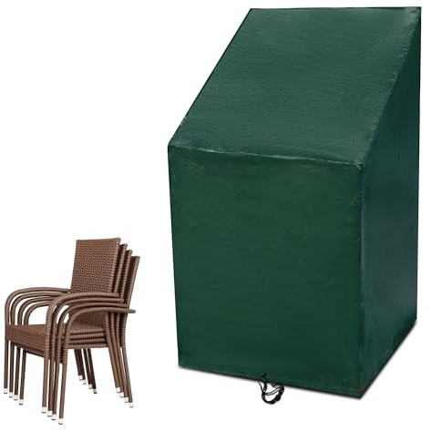 Funshot Gartenstühle Abdeckung Wasserdicht,Schutzhülle für Gartenstühle,Winddicht,UV-Beständig,Gartenstuhl Abdeckplane für Stapelstühle Hochlehner Reclin Chair Cover (Green-PE, 68x96x110/150cm)
