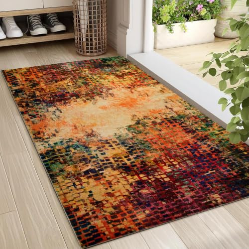 Imperial Rooms Machine Washable Bedside Small Rug 40x60 cm - Soft Short Pile Multicolored Area Rugs For Bedroom Entrway Non Slip Floor Carpet Traditional Vintage Cashmere Door Mat For Kitchen, Vibrant