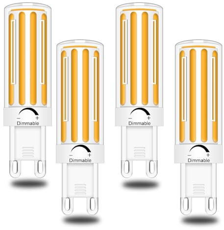 TRIJZHOU G9 LED Bulb Dimmable 8W Equivalent 80W Halogen Light Bulbs T4 Warm White 2700k COB, G9 Bi Pin Base, No-Flicker 360°Beam Angle 120V 800LM Pack of 4