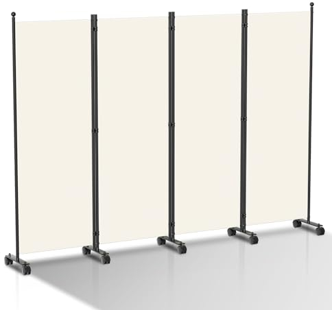 Vigevee Paravent - Divisorio pieghevole per camere, paravento su rotelle, 4 pezzi, 228 x 181 cm, paravento per uffici, balconi, colore: Beige