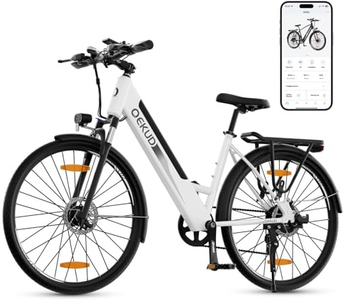 Qekud 26 Elektrofahrrad,26Zoll Elektrofahrrad Trekkingrad e-City Fahrrad mit 36V 12,5Ah Li-Ion Akku, Reichweite bis zu 100KM im Hybridmodus, 250W Motor, EU-konform, mit App