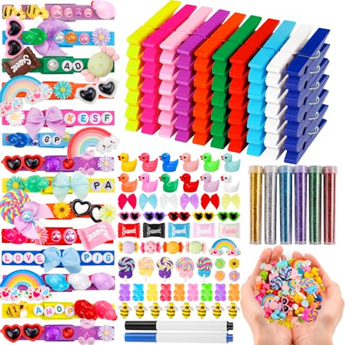 ywevyezc 80 Stück Spirit Clips Wäscheklammern Holz Cheer Pin für Rucksäcke - 90 Mini-Harz-Enten, Mini-Schleifen, Dekorationen Band Team Klassenzimmer