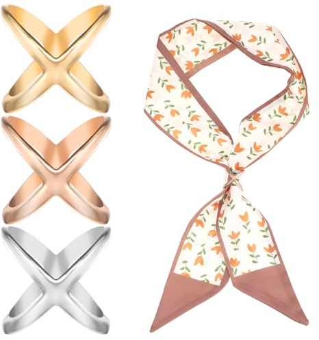 JIEYAO Fermagli e anelli per sciarpe da donna, 3 fibbie a forma di X, fibbia ad anello a forma di croce, semplice chiusura in seta, accessori decorativi alla moda per scialle, fazzoletto da collo