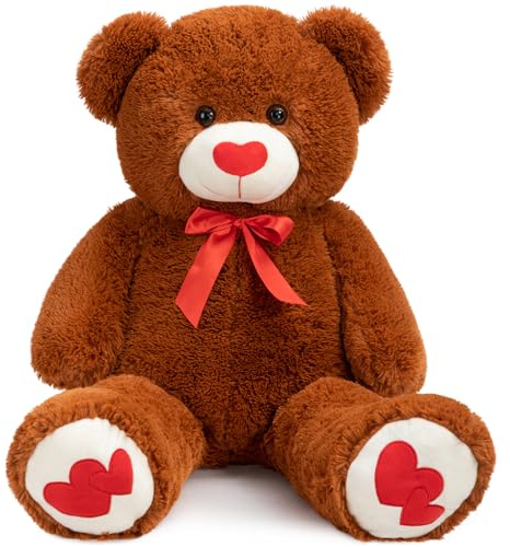 BEJOY Teddybär 91cm Plüschtier Braun Kuscheltier mit Liebe rotes Herz | Großer Bär Riesen Teddy für Freundin und Kinder Geschenk