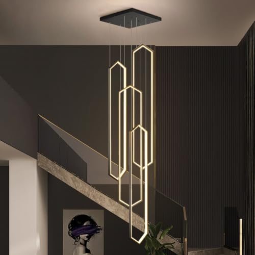 HYQJUNE LED Pendelleuchte Wohnzimmerlamp Aluminium Treppe Hängelampe Xuanguan Schlafzimmer Lampen Hängeleuchte Modern Dimmbar Höhenverstellbar Küche Esszimmerlampe(Schwarz,4 Lights-20x80cm)