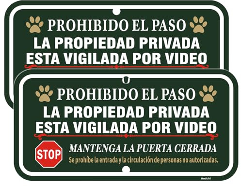 2pzs Señal de Propiedad Privada, No Entrar, Prohibido Cruzar, Por Favor Cierre la Puerta, CCTV - Señales de Advertencia ES (Verde - Privado, 15 * 30)