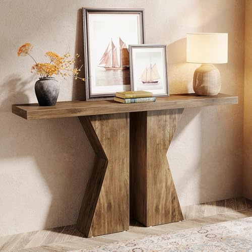 Tribesigns Konsolentische Holz 140cm, Konsolentisch hinter Sofatisch, Holz Sofatisch schmaler Flurtisch für Eingang, Wohnzimmer, Rustikales Braun