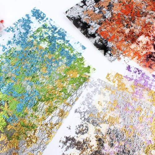 Diuhofart A5 Size Colorful Foil Textured Fabric Art Paper Scrapbooking Decorative, 20 Sheets Sparkle Metallic Lace Mesh for Crafts, Junk Journaling Supplies, Card Making, Collage
