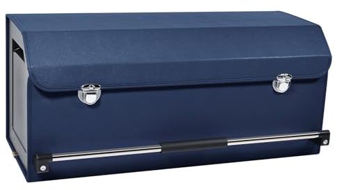 XCF 60L Premium Leder Kofferraumtasche mit Fach, Auto Kofferraum Organizer mit Deckel und Stabiler Push-Pull-Griff, Multifunktionale Aufbewahrungsbox für Reisen, Camping, Einkaufen(Blau, 69*29*31CM)