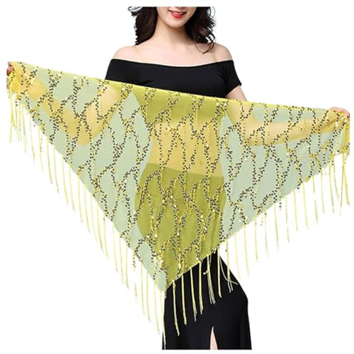 Karneval Abiballkleider für Damen Bauchtanz Hüfte Kette mit Pailletten Fransen Dreieckstuch Hip Wrap für Leistung Praxis Tanz Zubehör Glitzer Rock Elastisch Kleid Kostüm-Outfits (Yellow, A)