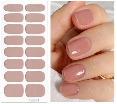 NIANOPKM 16 autocollants en gel UV, chair, ovale, minimaliste, pour ongles, à coller sur les ongles, durables, faciles à utiliser, à partager, à transporter, pour manucures, intérieur