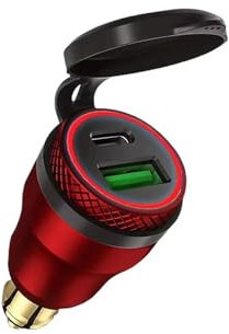 Caricatore Auto Presa Carica USB Adattatore Di Ricarica Rapida Impermeabile PD Tipo C E Presa Di Corrente QC3.0 Con Interruttore Per Auto Moto Nautica Caricatore Auto USB C(Red)