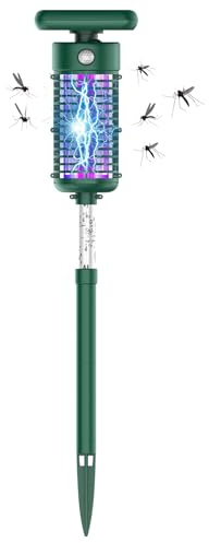 Piège à insectes solaire d'extérieur - 2000 V - Fonctionne à l'énergie solaire - 2000 mAh - Piège à moustiques avec fonction veilleuse pour terrasse, jardin, cour (vert)