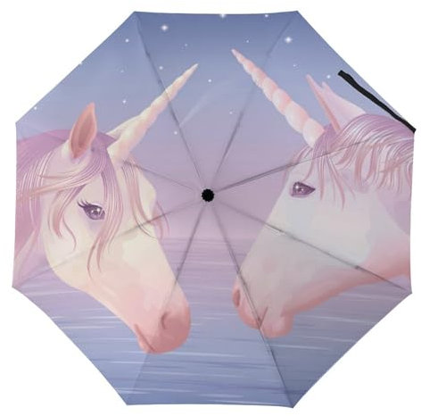 YBQLNP Kompakter Reise Regenschirm Rosa Einhorn Taschenschirm Automatisch Auf Und Zu Faltbarer Sonnenschirm