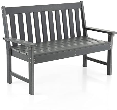FANTASK Gartenbank wetterfest bis 320kg belastbar, Allwetter- Parkbank, HDPE Terrassenbank (Grau), 132 x 65 x 91 cm