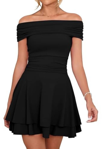 Gkaopi Vestito Donna Corto Sexy Mini Abito Schiena Scopert Vestitino Estivo da Sera Elegante Nero Abiti con Increspato Bodycon A Line Abiti Y2k Vestito Aderente per Club Feste Cocktail
