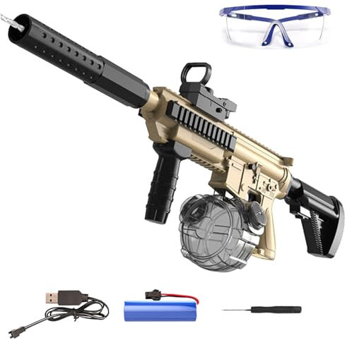 Pistola de Agua Eléctrica,Pistola de Agua de Largo Alcance con luz,Juguete de pulverización a Pilas con Tanque,para Verano Jardin Playa Piscinas Fiesta (Negro y Amarillo)