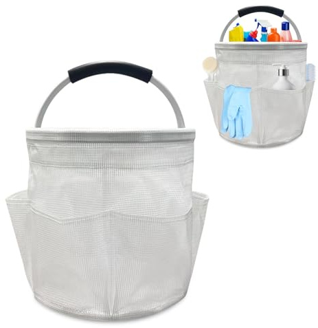 Cleaning Caddy Bag with Handle, 40x23.5x27.5 CM Cleaning Products Organiser Adjustable Gardening Tool Storage Bag ,Caddy Organiser Large Multi Pocket Bucket Tool Bag for Home, Car (small grey)