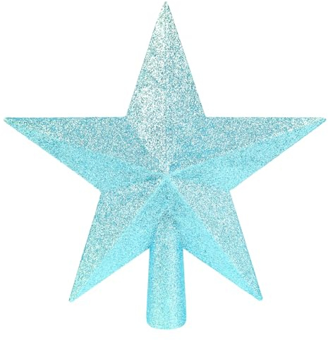 DERAYEE Étoile Sapin de Noël Bleu Clair,20CM Étoiles Brillante en Plastique de l'arbre de Noël,Pointe de Sapin,Décoration Arbre de Noel Topper