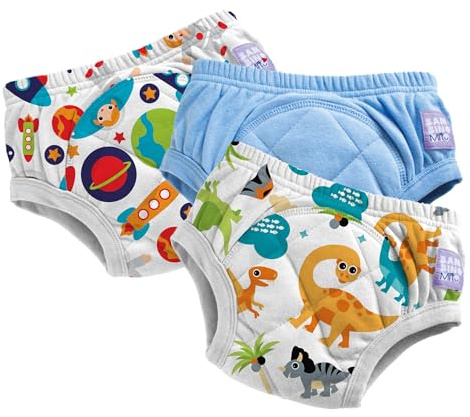 Bambino Mio Töpfchen-Trainingshose für Kleinkinder, 3er-Packung, 3-4 Jahre, Blaue Astronauten & Dino - wiederverwendbare, waschbar, Baby und Kleinkind, Jungen und Mädchen mit Kreuzstich