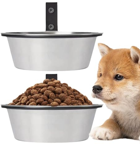 Set di ciotole per cani a parete - Alimentatore doppio rialzato in acciaio | inossidabile con supporto pieghevole | a parete resistente alle fuoriuscite Perfetta per cuccioli, gatti, conigli e