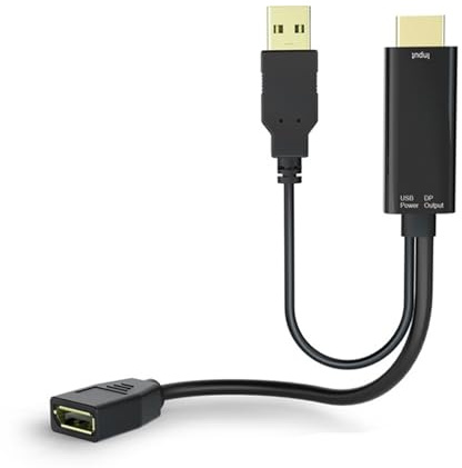 baojielai Adaptador HDTV macho a DisplayPort hembra con puerto de alimentación USB de alta resolución para estaciones de trabajo y juegos 4K a 60Hz
