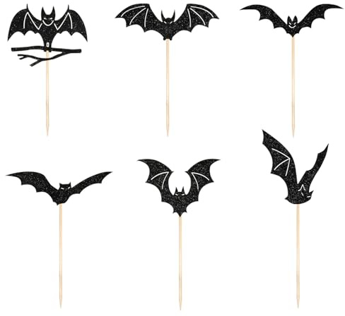 Halloween Tortendeko, 24pcs Schläger Kuchen Deko,Cupcake Dekoration Glitzer Muffin Toppers Kuchendeko für cake Topper Dekoration Kuchen Dekorationen