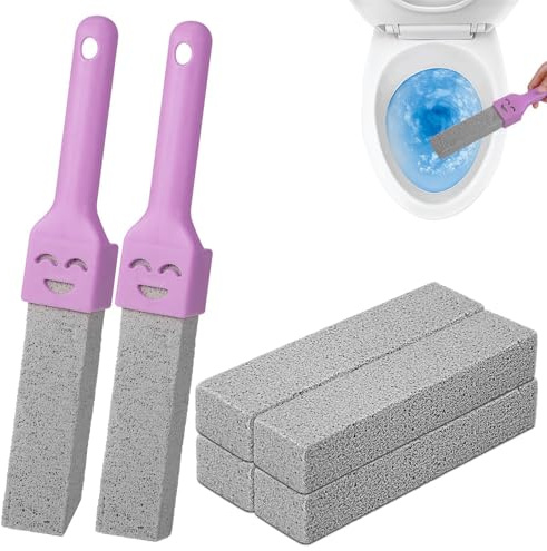 Pumice Stone for Toilet, 6 Pack Pumice Cleaning Stone with 2 Handles, Toilet Bowl Ring Cleaner, Replaceable Pumices Sticks for Stains Limescale Remover Kitchen Bathroom Pools (Gray)