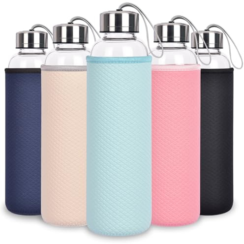 Ferexer wasserflasche Glas 1l mit Tragehenkel, 1000ml trinkflascheGlas Auslaufsicher BPA-frei, großes Wasserglas für Kaffee, Tee, Saft, Milch, mikrowellen- und spülmaschinengeeignet (1 Stück, Türkis)