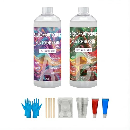 Flüssiges Silikon Kautschuk, 2L/2kg Lichtdurchlässig 15A Silikonformen Herstellungsset, 1:1 Verhältnis Abformsilikon für DIY Harzformen, Kerzenformen, Seifenformen, Gießformen, Basteln