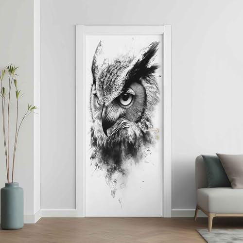 Eule Türaufkleber, Tier Türfolie Selbstklebende Fototapete, Minimalistische Schwarz Türposter Abnehmbar Türfolie PVC Für Tür Schlafzimmer Badezimmer Türaufkleber 77x200 cm