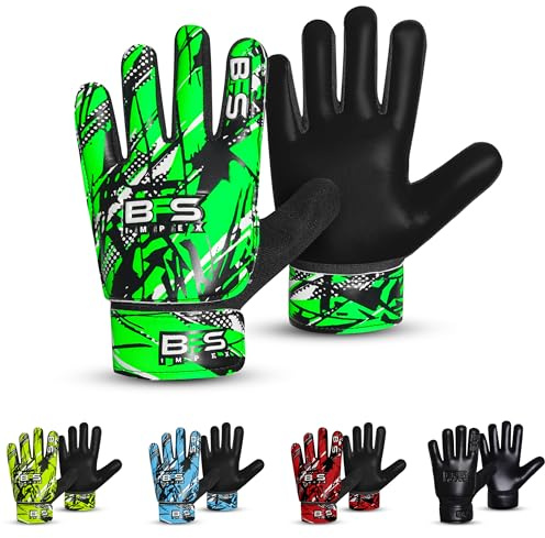 BFS IMPEX Kids Soccer Goalie Gloves – Youth Football Goalkeeper Gloves for Boys, Youth & Children with Strong Anti-Slip 4mm Latex Grip Palm, Double Wrist Support & Durable Football Gloves