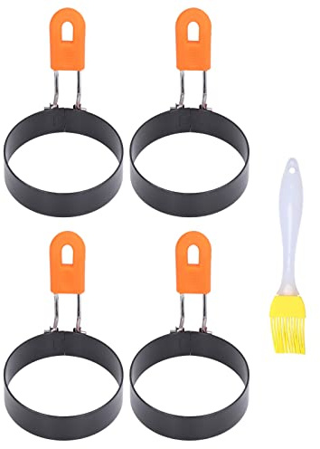 KIMISS Juego de 4 Moldes de Silicona para Huevos, Cocedor de Huevos Circular Fácil de Desmoldar para Panqueques y Hamburguesas, Incluye Cepillo para una Limpieza sin Esfuerzo