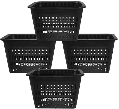 TOGEVAL Plástico Negro 4 Macetas Hidropónicas para Cultivo en Contenedor | Macetas de Red de Plástico, Cesta de Plástico para Plantar, Macetas de Colores, Reutilizable y Resistente