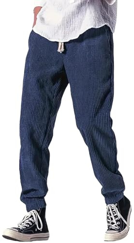 Casual Joggingbyxor, Vintermanchester For Män Japanska Haremsbyxor, Hiphop, Street Vinterträningsbyxor Sport Chinobyxor Bekväm(Navy blue,3XL)