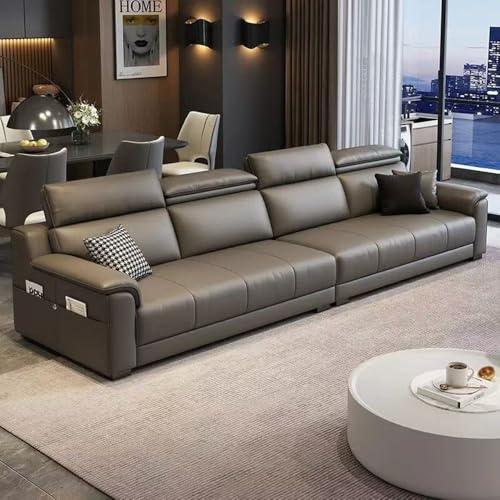 Italiensk lyxig modern enkel lädersoffa, massiv träram, rymlig och mjuk soffa, modern stor storlek, lämplig för vardagsrum/kontor/lägenhet.