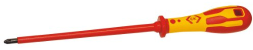 C.K Dextro VDE Pozidriv Screwdriver PZ2 x 200mm, Long Reach Thin Insulated Screwdrivers for Electricians, 10,000v Tested, Gripping Precision Tip, Pozi Screw Driver, Electrician Tools, T49143-2203