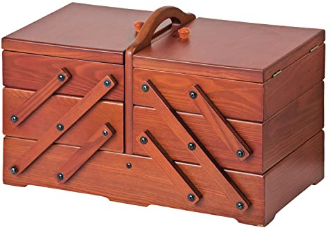 VBS Boîte à couture en bois Classic noyer 6 compartiments 42x23,5x27,5cm boîte à couture pliable boîte à couture panier à couture boîte à couture boîte de rangement