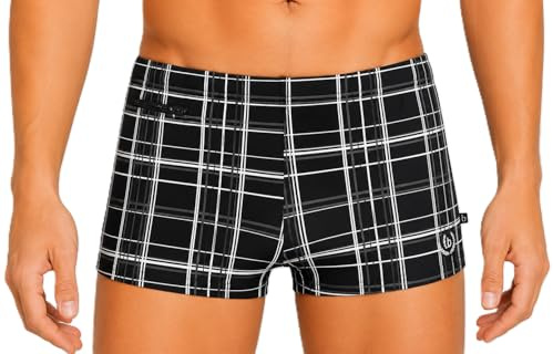 Bugatti - attraktiv Karierte Herren Badehose/Badepants in schwarz oder Marineblau,Schwarz,XL (Tag 7)