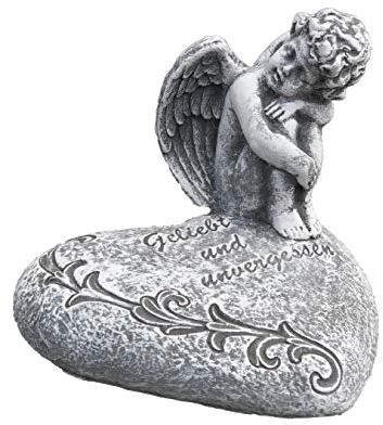 stoneandstyle Grabschmuck Engel auf Herz sitzend, mit Inschrift, Frost- und wetterfest, handgearbeitet